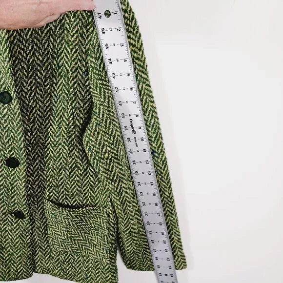 Boyne Valley Weavers Ireland, Dbl. Breasted Green/Cream Herringbone Tweed Jacket - Picture 14 of 16